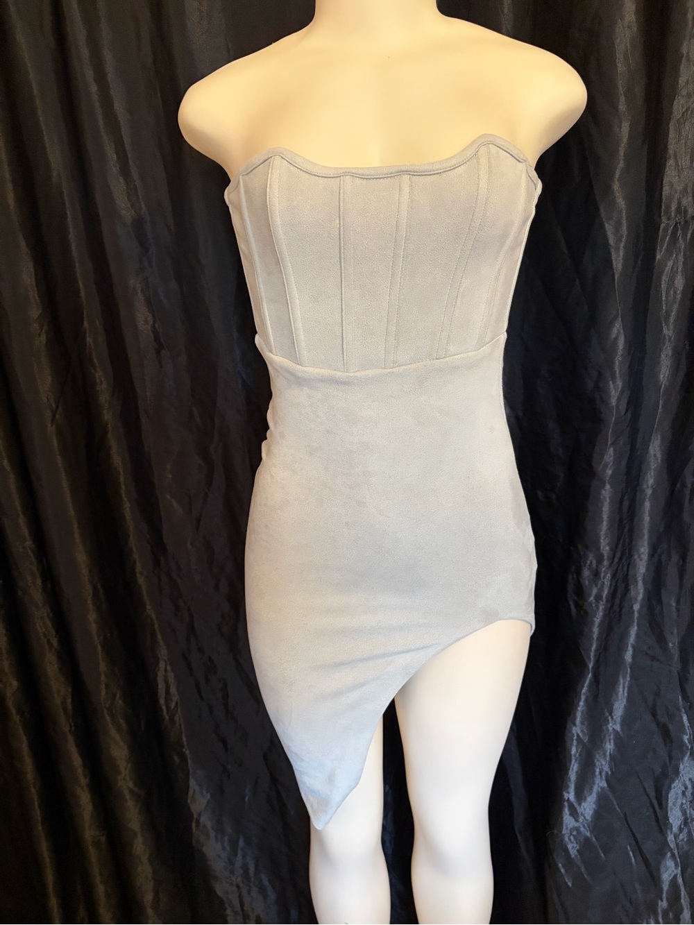 Oh Polly Strapless Asymmetric Light Gray Bodycon Dress